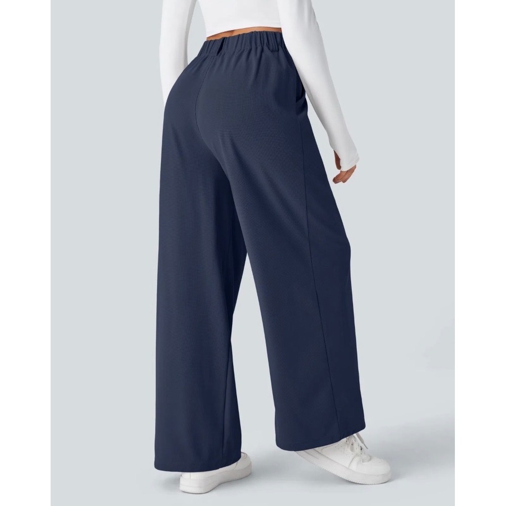 Halara Flex High Waisted Pocket Wide Leg Waffle Trouser Work Pants 1XL Navy Chic
